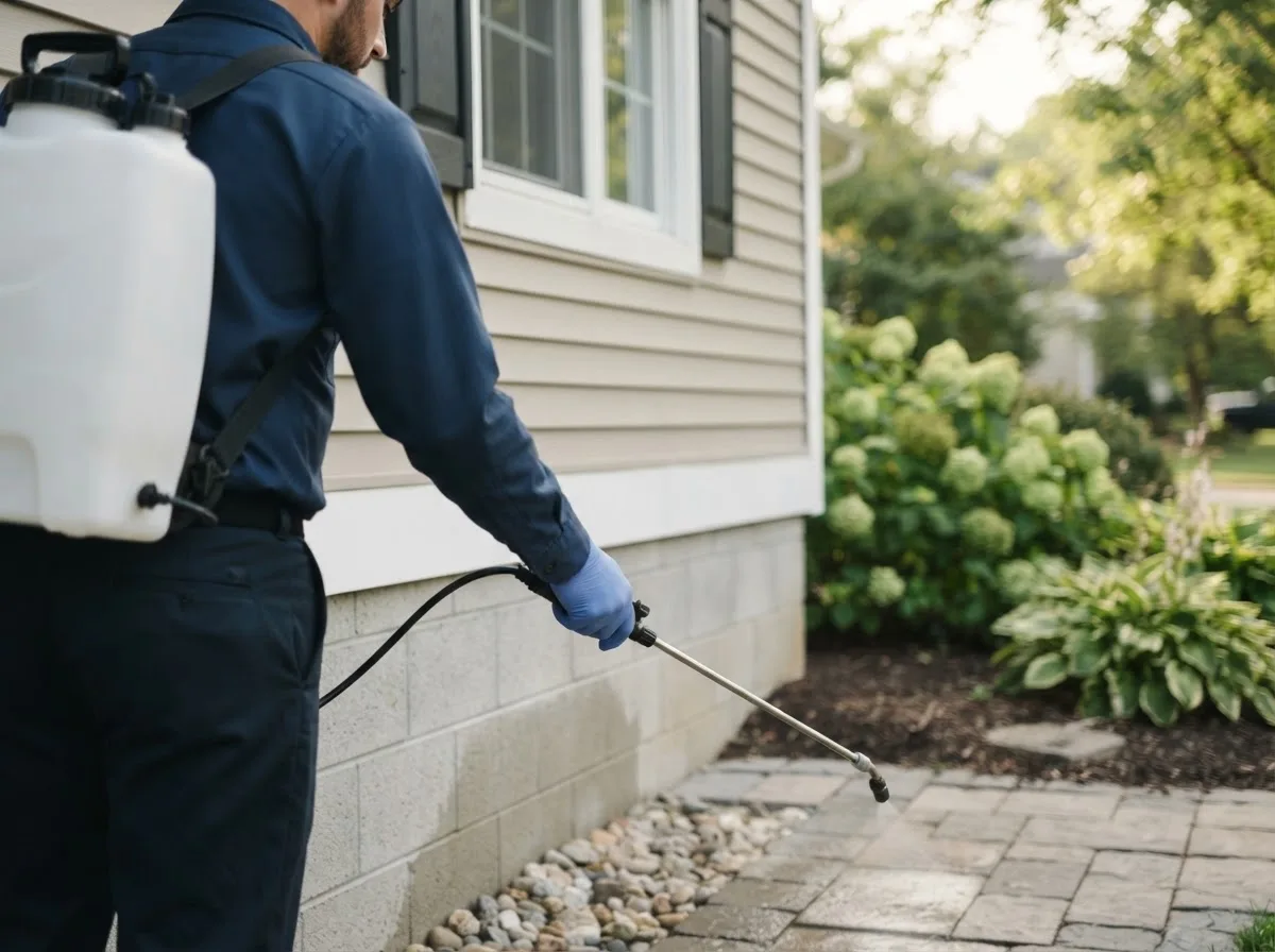 Pest control technician inspecting a home in Sheridan, OR